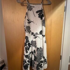 Lord & Taylor White with black floral peplum dress